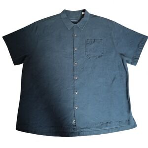 Tommy Bahama Mens 3XB Silk Shirt Charcoal Black Leaf Jacquard Short Sleeve Camp